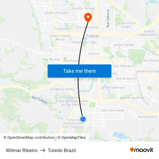 Wilmar Ribeiro to Toledo Brazil map