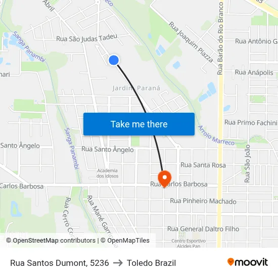 Rua Santos Dumont, 5236 to Toledo Brazil map