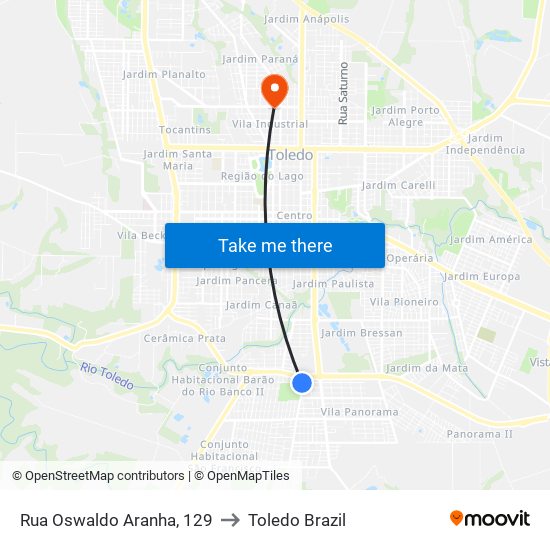 Rua Oswaldo Aranha, 129 to Toledo Brazil map