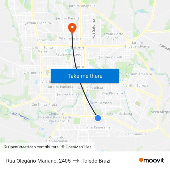 Rua Olegário Mariano, 2405 to Toledo Brazil map