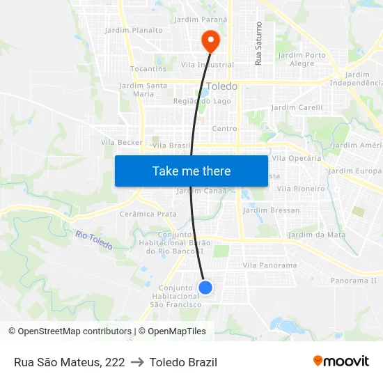 Rua São Mateus, 222 to Toledo Brazil map
