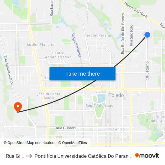 Rua Gilberto to Pontifícia Universidade Católica Do Paraná Pucpr - Campus Toledo map