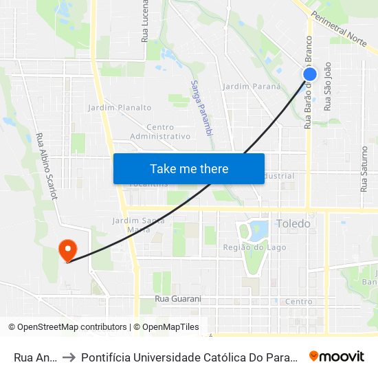 Rua Anápolis to Pontifícia Universidade Católica Do Paraná Pucpr - Campus Toledo map