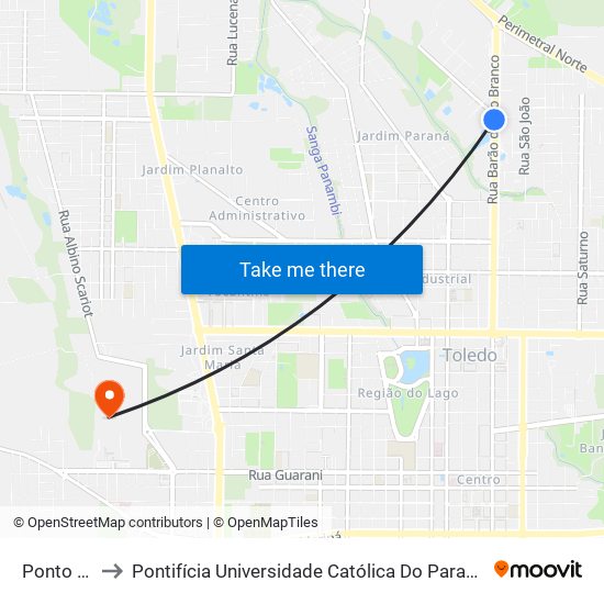 Ponto Do Bar to Pontifícia Universidade Católica Do Paraná Pucpr - Campus Toledo map