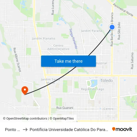 Ponto Do Bar to Pontifícia Universidade Católica Do Paraná Pucpr - Campus Toledo map