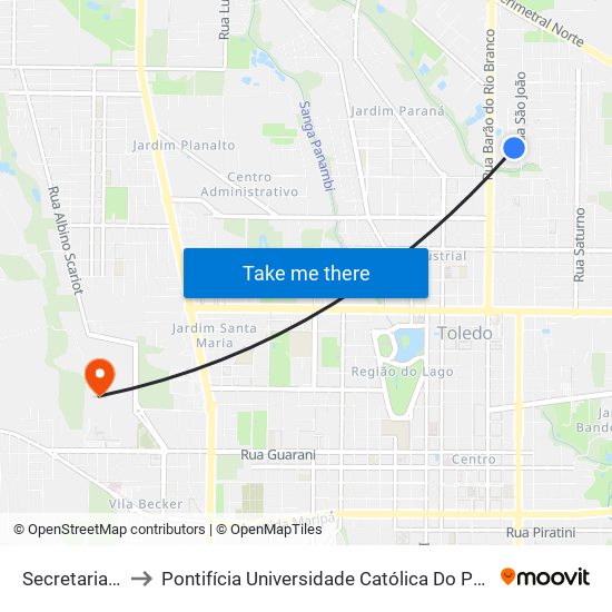 Secretaria De Saude to Pontifícia Universidade Católica Do Paraná Pucpr - Campus Toledo map
