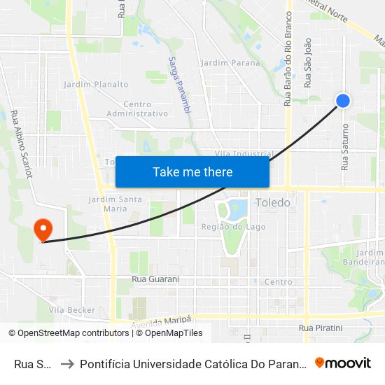 Rua Saturno to Pontifícia Universidade Católica Do Paraná Pucpr - Campus Toledo map
