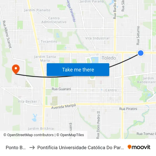 Ponto Bortolloto to Pontifícia Universidade Católica Do Paraná Pucpr - Campus Toledo map