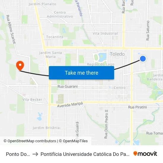 Ponto Do Toledão to Pontifícia Universidade Católica Do Paraná Pucpr - Campus Toledo map