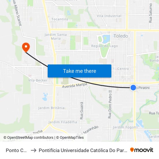 Ponto Constrular to Pontifícia Universidade Católica Do Paraná Pucpr - Campus Toledo map