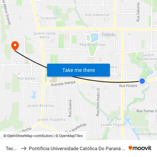 Tecnigás to Pontifícia Universidade Católica Do Paraná Pucpr - Campus Toledo map