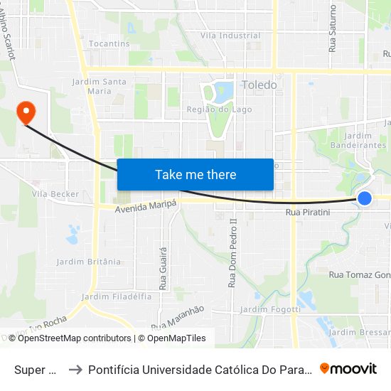 Super Mufatto to Pontifícia Universidade Católica Do Paraná Pucpr - Campus Toledo map