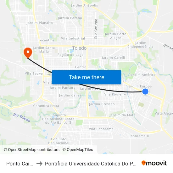 Ponto Caixa D'Água to Pontifícia Universidade Católica Do Paraná Pucpr - Campus Toledo map