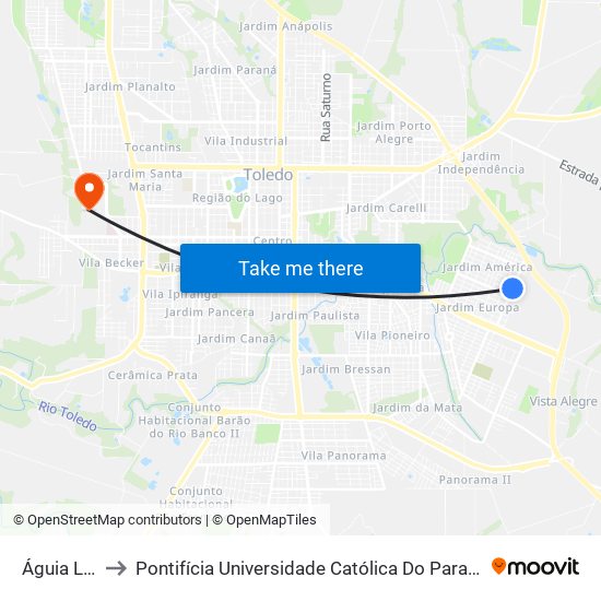 Águia Lanches to Pontifícia Universidade Católica Do Paraná Pucpr - Campus Toledo map