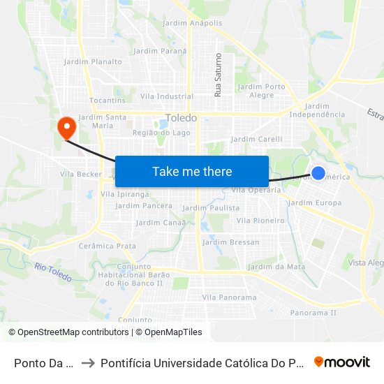 Ponto Da Mercearia to Pontifícia Universidade Católica Do Paraná Pucpr - Campus Toledo map