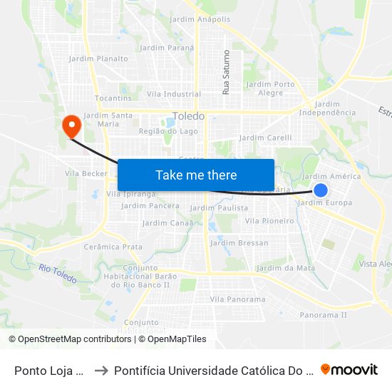 Ponto Loja De Presentes to Pontifícia Universidade Católica Do Paraná Pucpr - Campus Toledo map