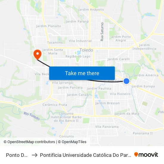 Ponto Do Triunfo to Pontifícia Universidade Católica Do Paraná Pucpr - Campus Toledo map