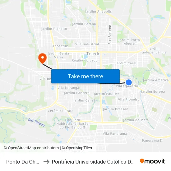 Ponto Da Chapeação Fênix to Pontifícia Universidade Católica Do Paraná Pucpr - Campus Toledo map