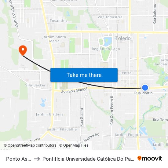 Ponto Assembléia to Pontifícia Universidade Católica Do Paraná Pucpr - Campus Toledo map