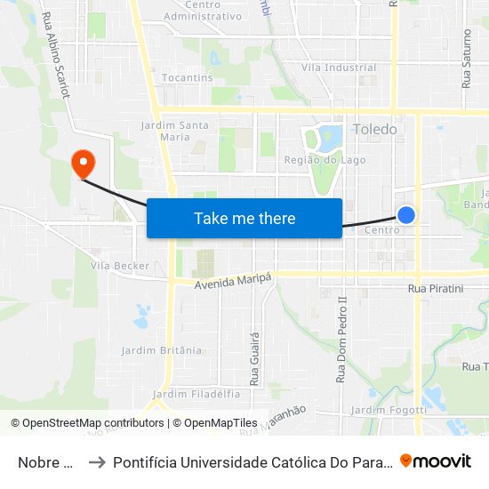 Nobre Seguros to Pontifícia Universidade Católica Do Paraná Pucpr - Campus Toledo map