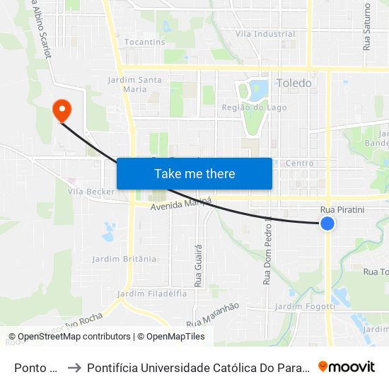 Ponto Padaria to Pontifícia Universidade Católica Do Paraná Pucpr - Campus Toledo map