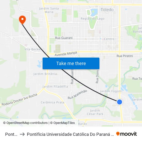 Ponto Brf to Pontifícia Universidade Católica Do Paraná Pucpr - Campus Toledo map