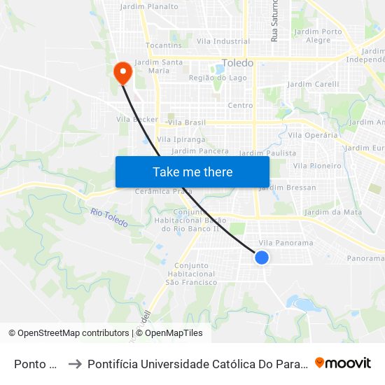 Ponto Algomix to Pontifícia Universidade Católica Do Paraná Pucpr - Campus Toledo map