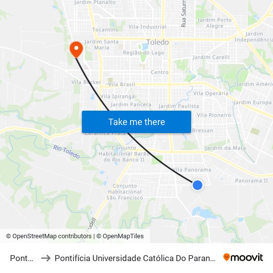 Ponto Sitio to Pontifícia Universidade Católica Do Paraná Pucpr - Campus Toledo map