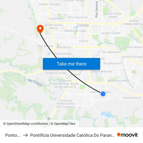 Ponto Roma to Pontifícia Universidade Católica Do Paraná Pucpr - Campus Toledo map