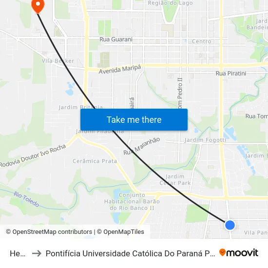 Hebron to Pontifícia Universidade Católica Do Paraná Pucpr - Campus Toledo map