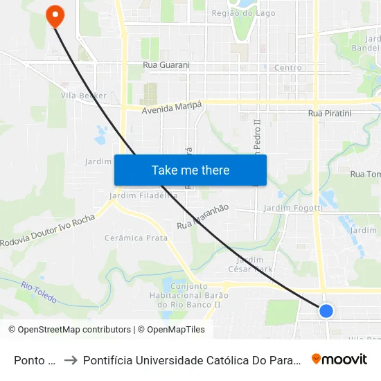 Ponto Sicoob to Pontifícia Universidade Católica Do Paraná Pucpr - Campus Toledo map