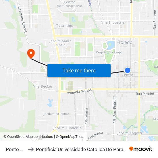 Ponto Big 1,99 to Pontifícia Universidade Católica Do Paraná Pucpr - Campus Toledo map