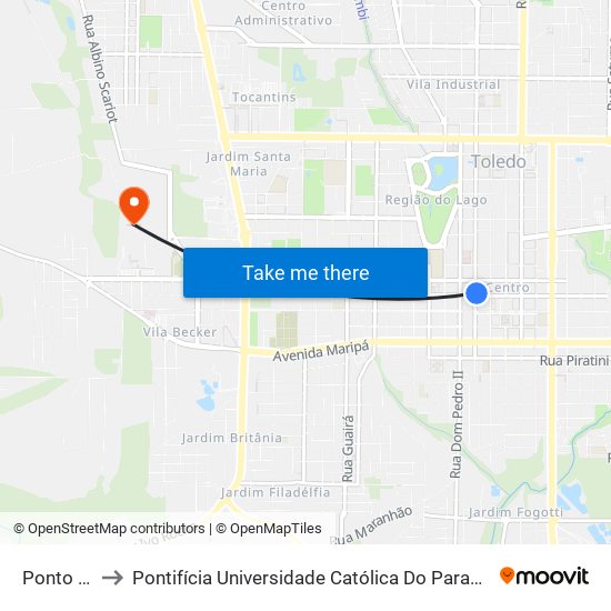 Ponto Unipar to Pontifícia Universidade Católica Do Paraná Pucpr - Campus Toledo map