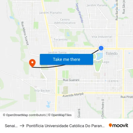 Senai/Sesi to Pontifícia Universidade Católica Do Paraná Pucpr - Campus Toledo map
