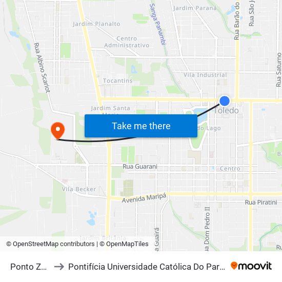 Ponto Zero Hora to Pontifícia Universidade Católica Do Paraná Pucpr - Campus Toledo map