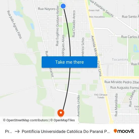 Praça to Pontifícia Universidade Católica Do Paraná Pucpr - Campus Toledo map