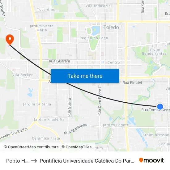 Ponto Hortifruti to Pontifícia Universidade Católica Do Paraná Pucpr - Campus Toledo map