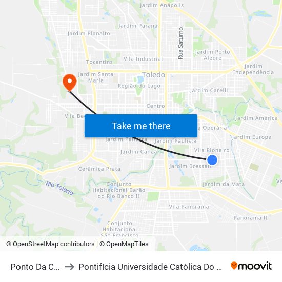 Ponto Da Caixa D'Agua to Pontifícia Universidade Católica Do Paraná Pucpr - Campus Toledo map