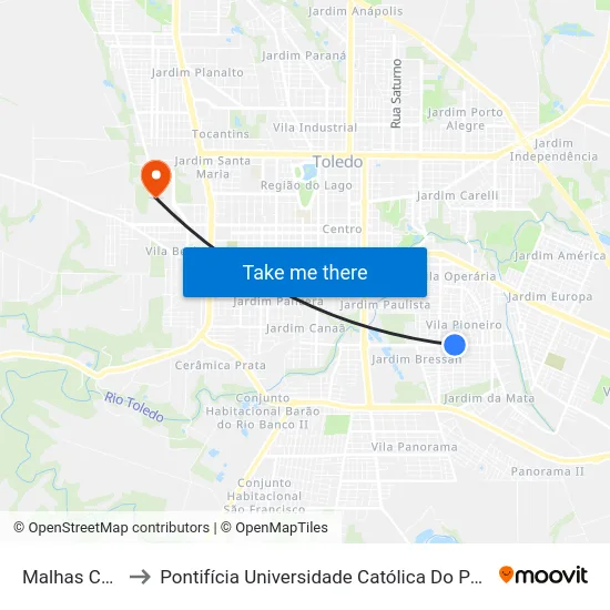 Malhas Catarinense to Pontifícia Universidade Católica Do Paraná Pucpr - Campus Toledo map