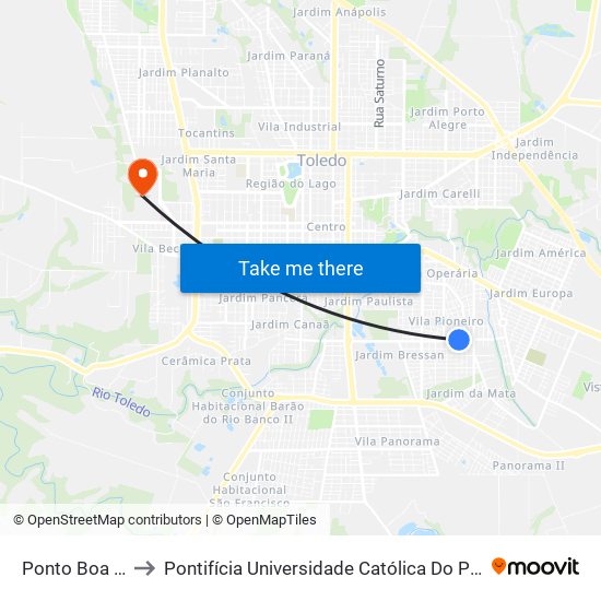 Ponto Boa Esperança to Pontifícia Universidade Católica Do Paraná Pucpr - Campus Toledo map