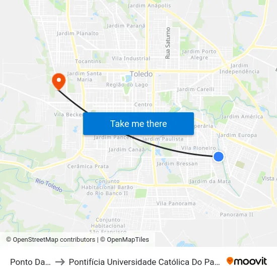Ponto Da Baixada to Pontifícia Universidade Católica Do Paraná Pucpr - Campus Toledo map