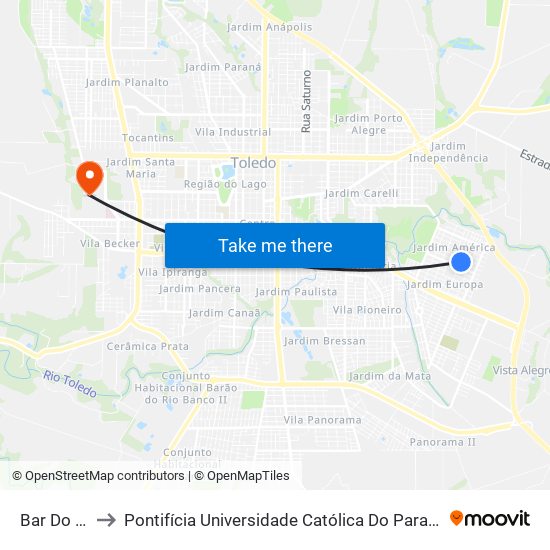 Bar Do Devanil to Pontifícia Universidade Católica Do Paraná Pucpr - Campus Toledo map