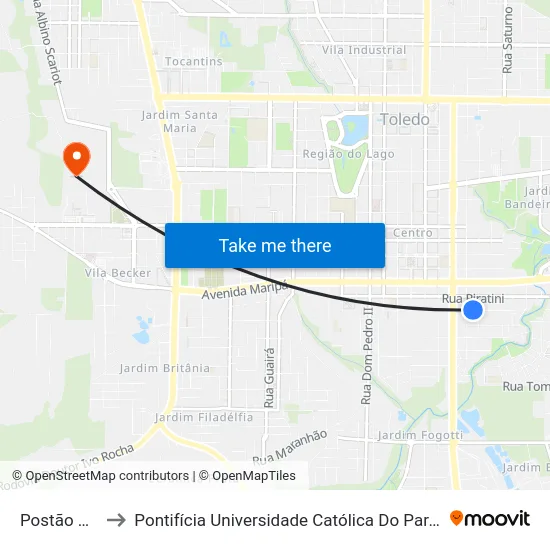 Postão De Saúde to Pontifícia Universidade Católica Do Paraná Pucpr - Campus Toledo map