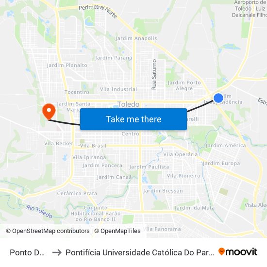 Ponto Do Loneiro to Pontifícia Universidade Católica Do Paraná Pucpr - Campus Toledo map
