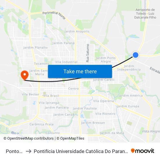 Ponto Cargil to Pontifícia Universidade Católica Do Paraná Pucpr - Campus Toledo map