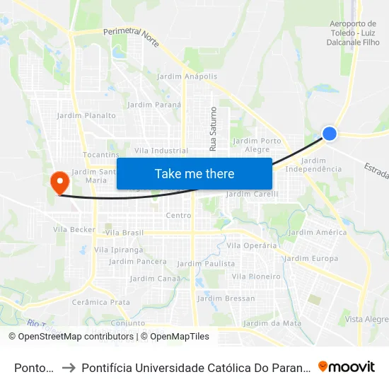 Ponto Cargil to Pontifícia Universidade Católica Do Paraná Pucpr - Campus Toledo map