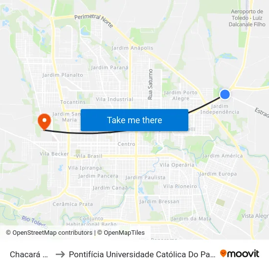 Chacará Da Ovelha to Pontifícia Universidade Católica Do Paraná Pucpr - Campus Toledo map