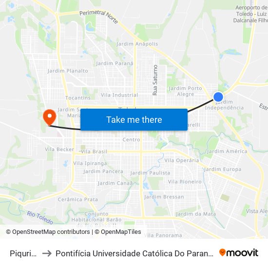 Piquriguaçu to Pontifícia Universidade Católica Do Paraná Pucpr - Campus Toledo map