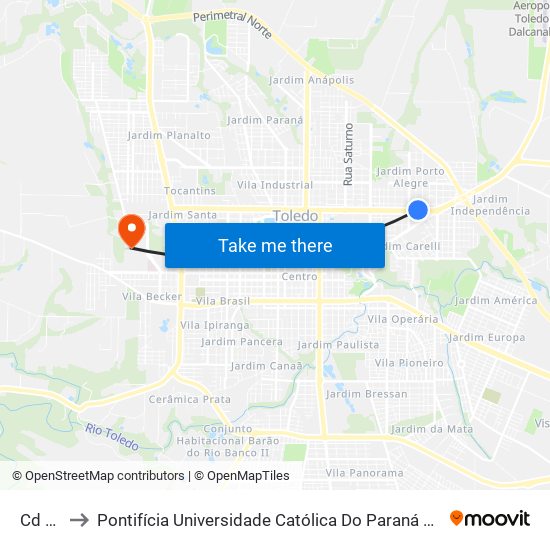 Cd Stop to Pontifícia Universidade Católica Do Paraná Pucpr - Campus Toledo map