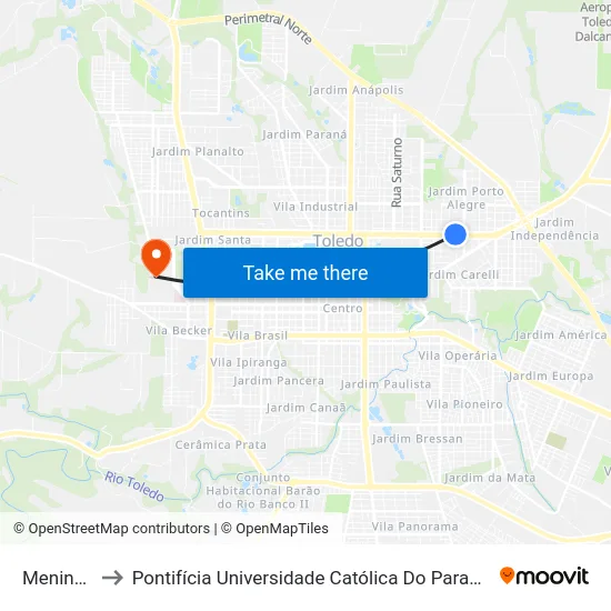 Menino Deus to Pontifícia Universidade Católica Do Paraná Pucpr - Campus Toledo map